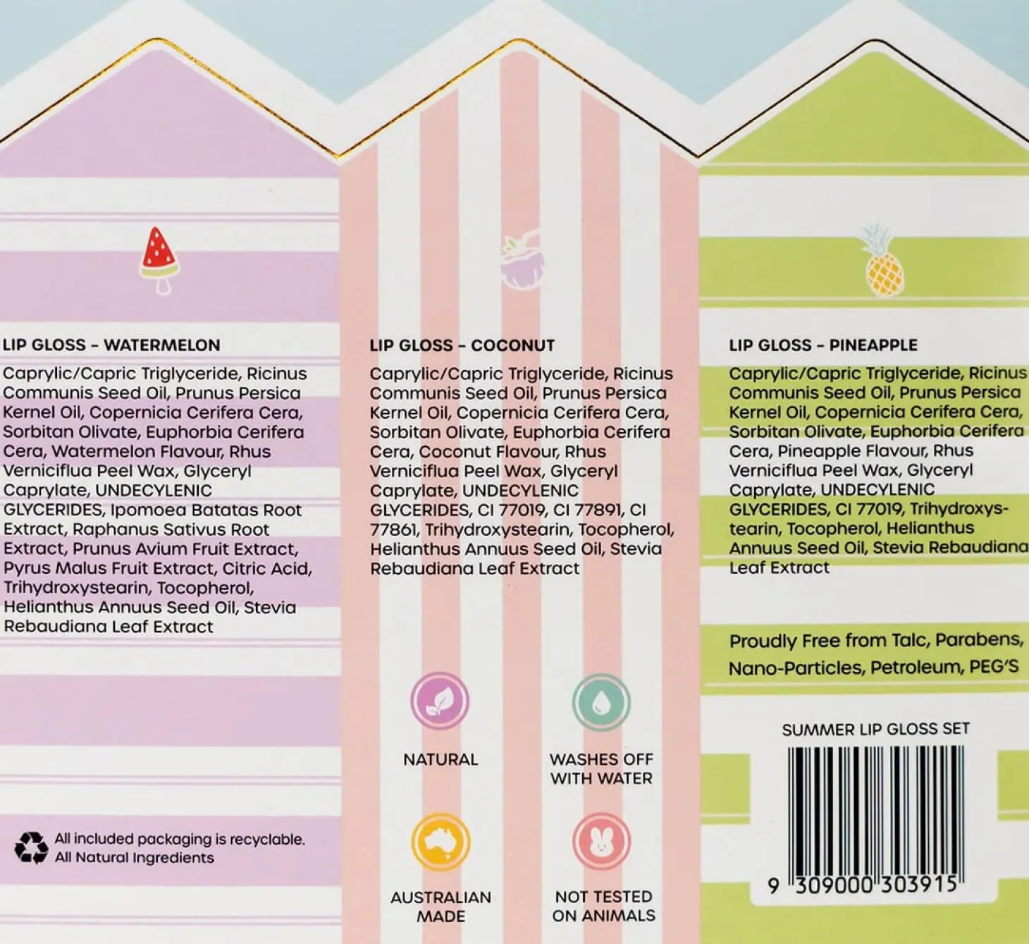 Zestaw 3 naturalnych pomadek nawilżających, błyszczyków Beach Club