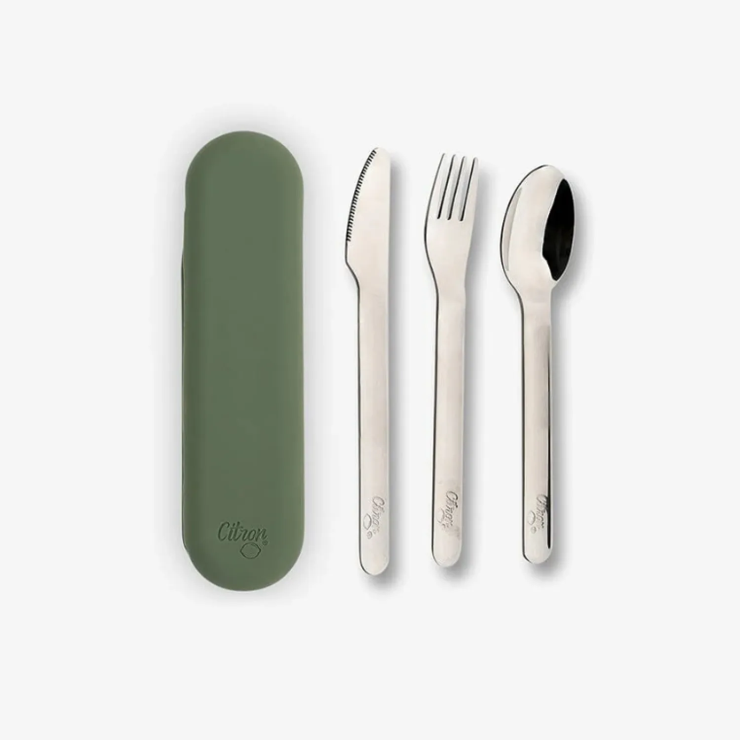 Naczynia Dla Dzieci|Przydatne Akcesoria | Citron Zestaw sztućców ze stali nierdzewnej - Dino Olive Green