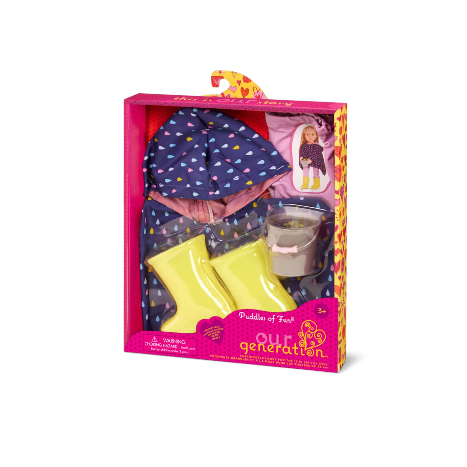 8 Lat+|7 Lat+ | OurGeneration Zestaw ubranek dla lalek - Puddles of Fun - poncho i kalosze
