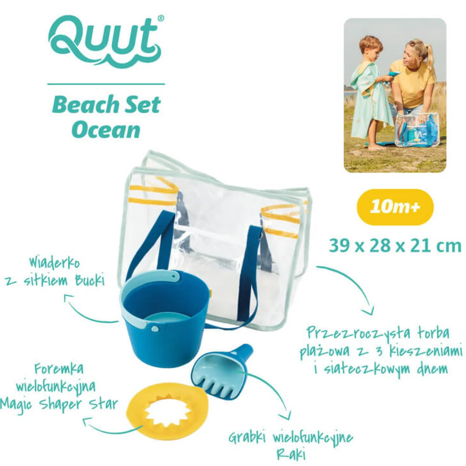 Do Piaskownicy|2 Lata + | QUUT Zestaw zabawek plażowych w torbie z siateczkowym dnem - Ocean