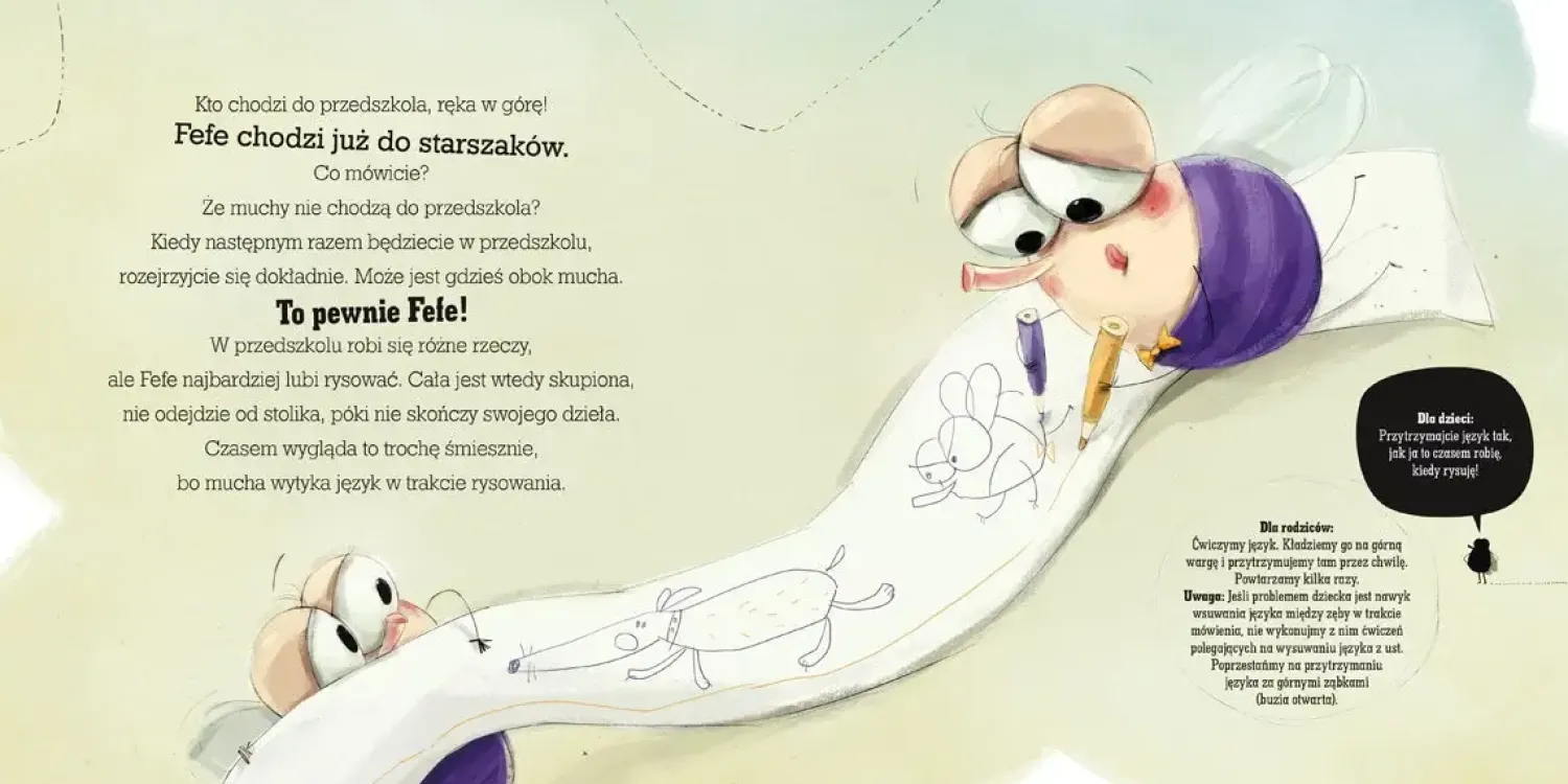 5-8 Lat|2-5 Lat | Wydawnictwo Nasza Księgarnia Z muchą na luzie ćwiczymy buzie, czyli zabawy logopedyczne dla dzieci